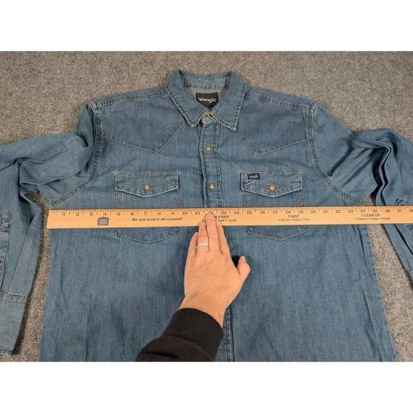 Wrangler Pearl Snap Denim Shirt Mens Large Western Cowboy Long Sleeve - Picture 6 of 9